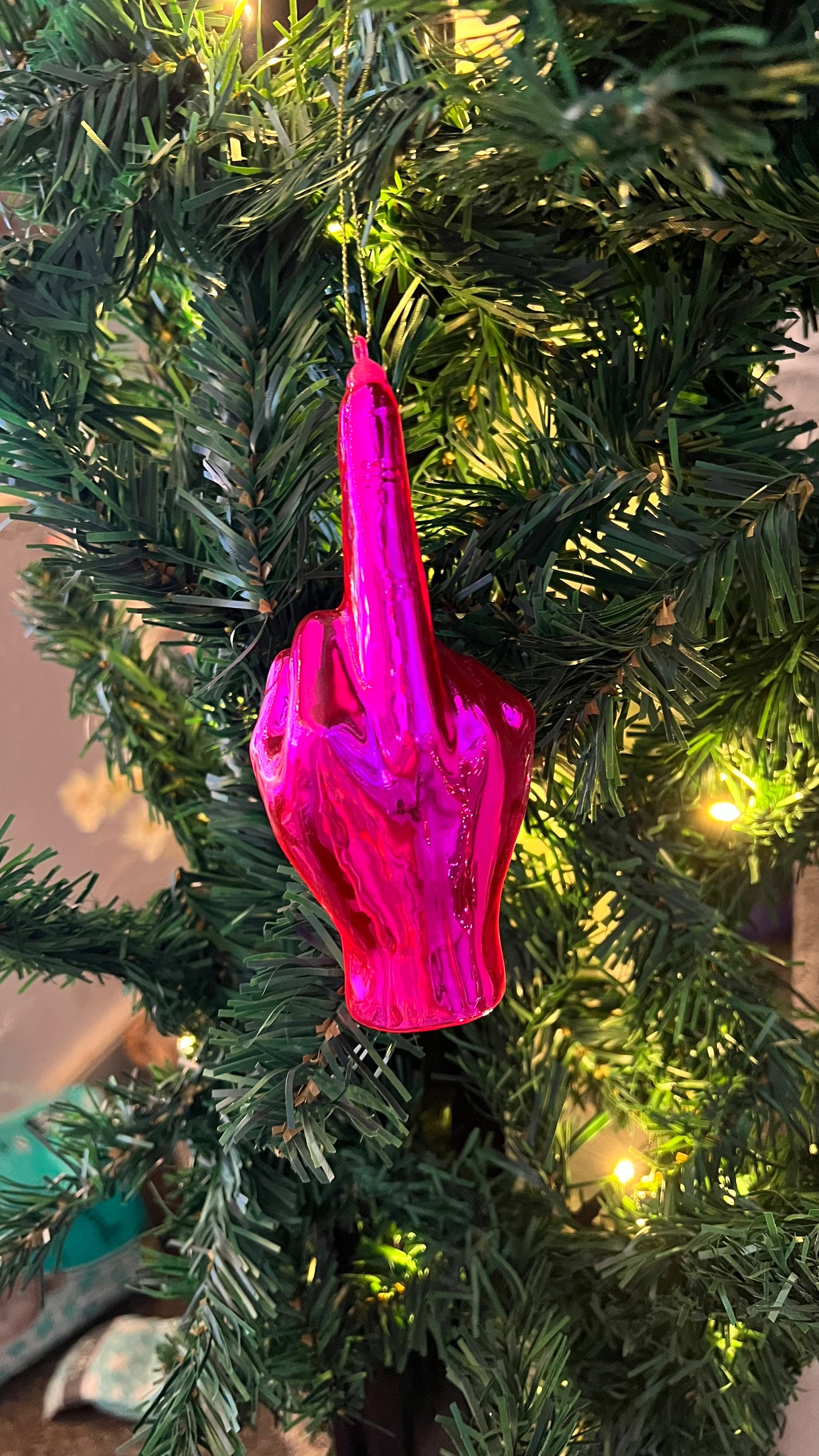 Christbaumschmuck Mittelfinger pink