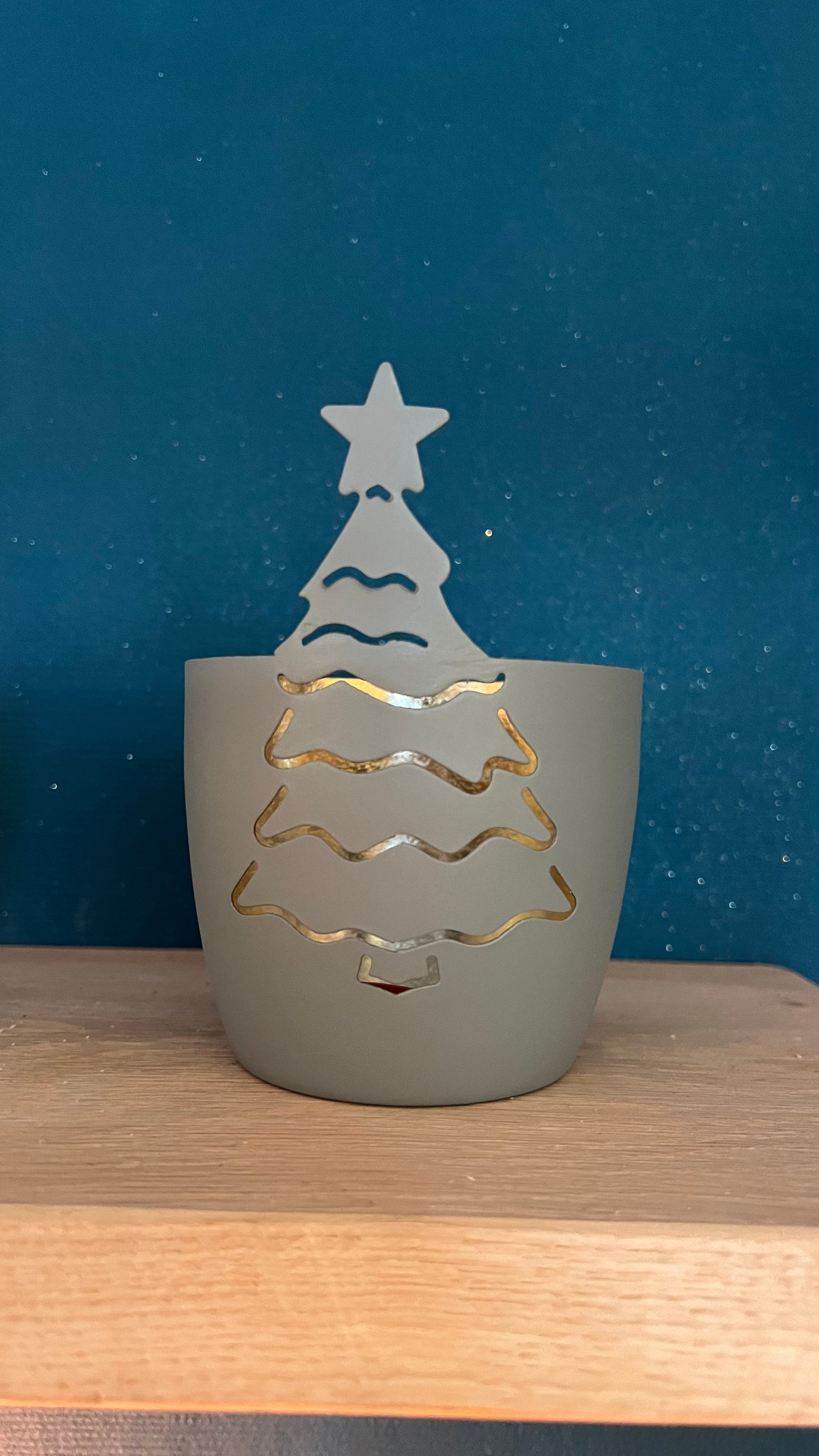 Windlicht Tannenbaum grau
