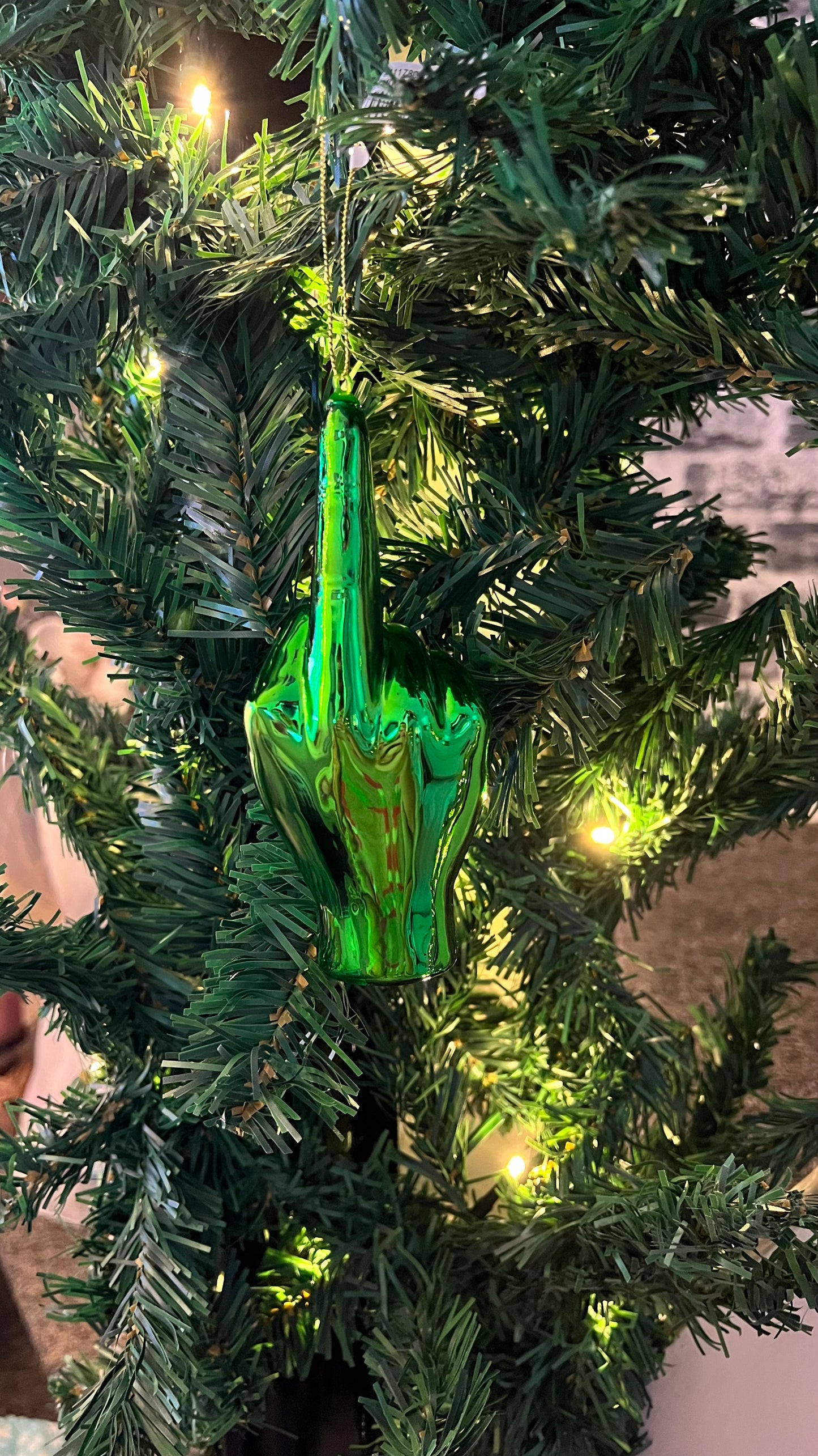 Christbaumschmuck Mittelfinger grün