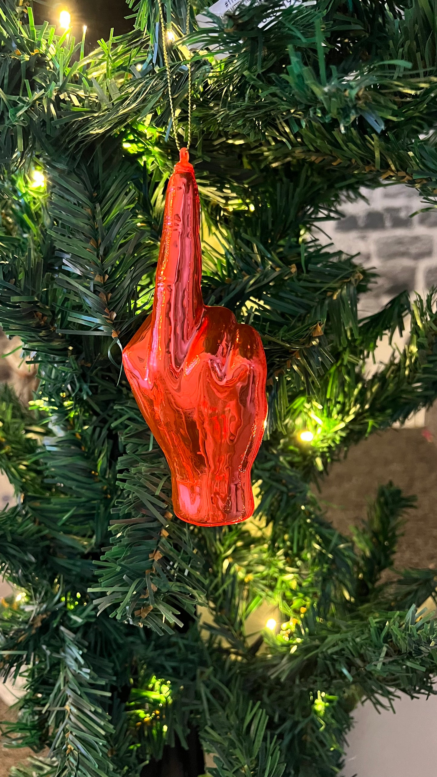 Christbaumschmuck Mittelfinger orange