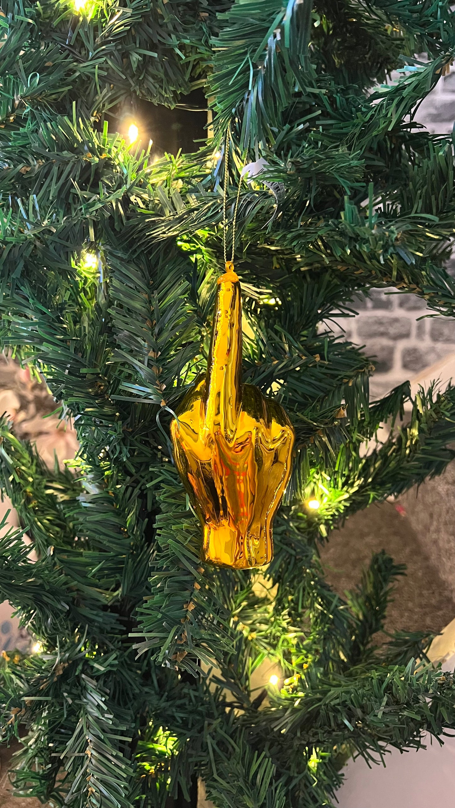 Christbaumschmuck Mittelfinger gelb