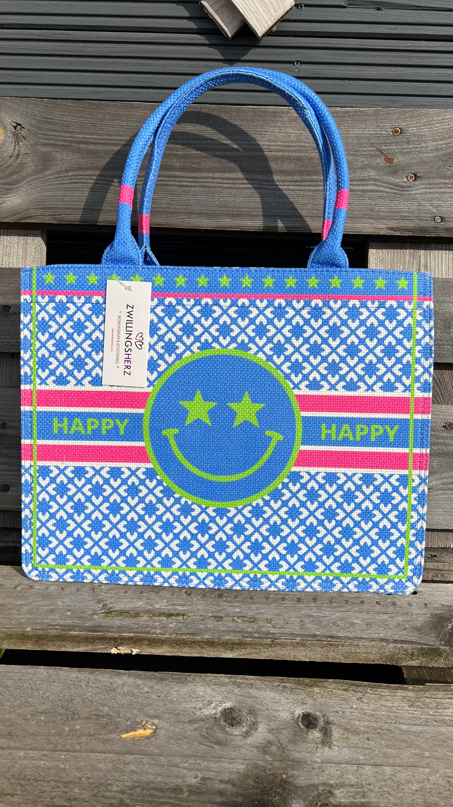 Zwillingsherz Tasche Happy blau