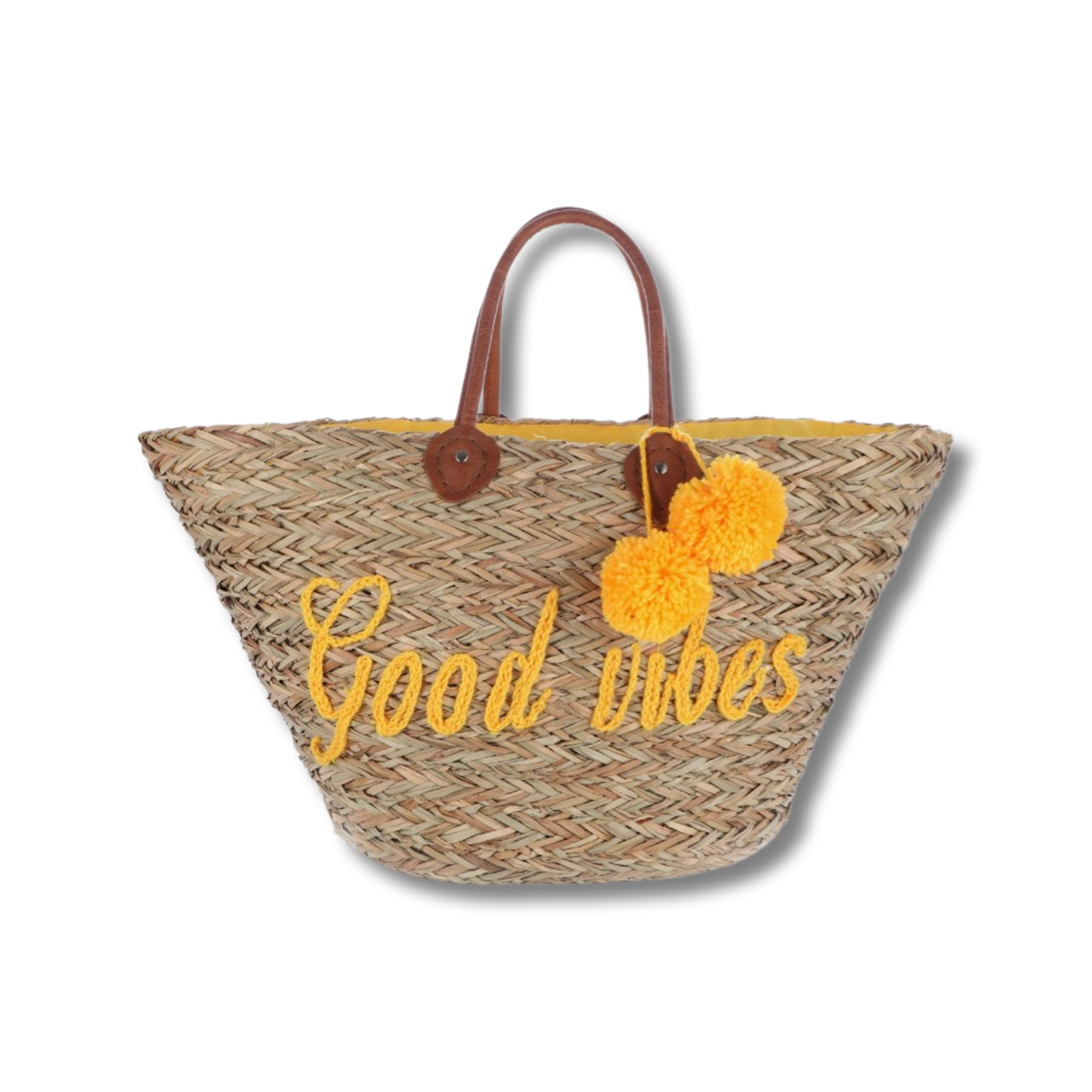 Korbtasche Good vibes gelb