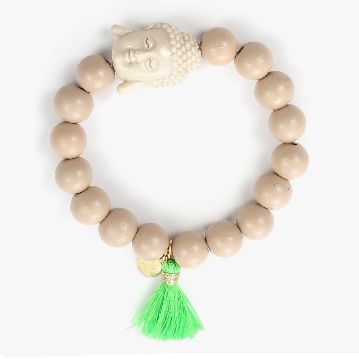 Elastisches Armband mit Buddha-Kopf und Quasten-Anhänger